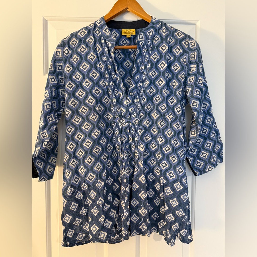 Roberta Roller Rabbit blue and white cotton tunic shirt. Size XS